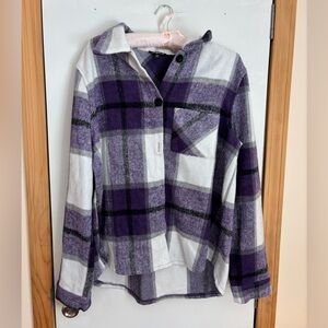 Purple and White Plaid Button-Up